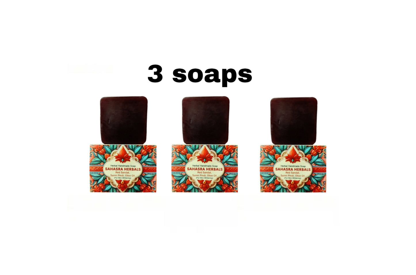 3 Sahasra Herbals Whitening Soaps, Red Sandal