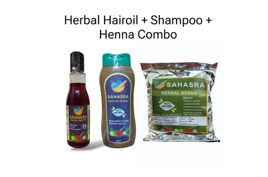 Herbal Hairoil + Shampoo + Henna Combo- Complete Haircare Combo